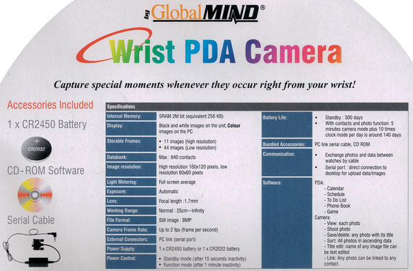 Packaging sheet listing main features