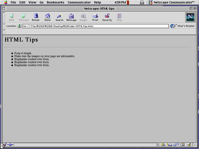 HTML rendered in Netscape Navigator